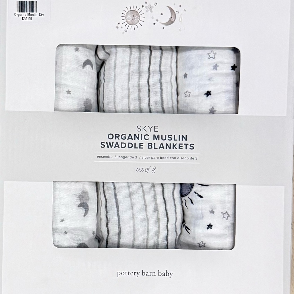 Pottery Barn Organic Muslin Swaddle Set - Celestial and Stripes